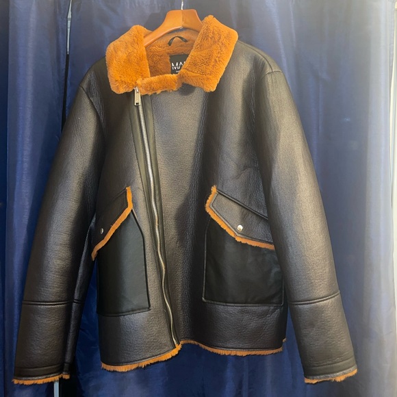 BoohoMan Leather Jacket W/ Fur - Picture 2 of 12